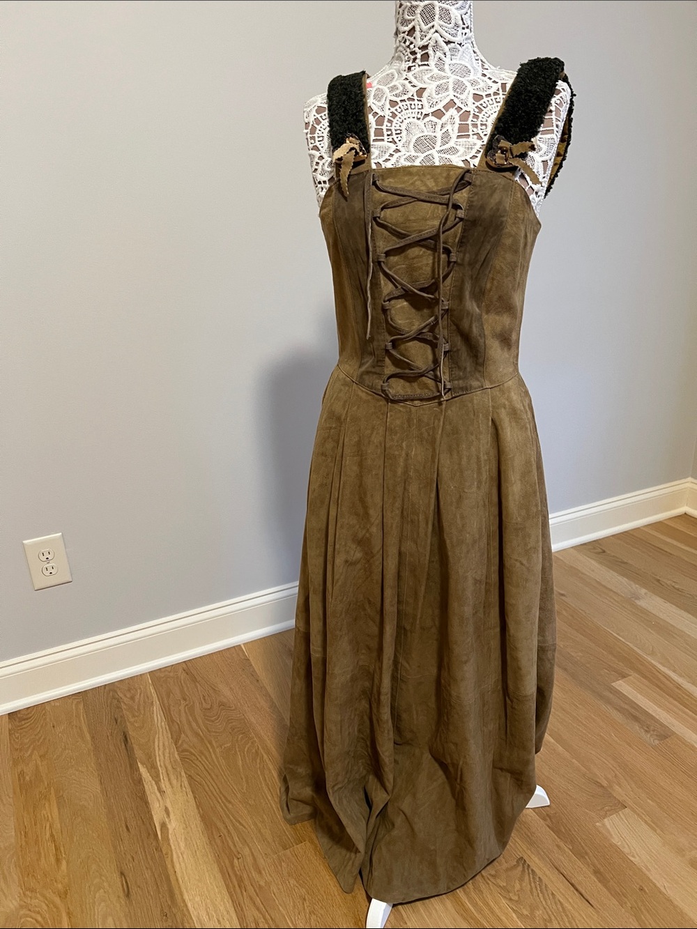 NATURAL LIFE Brown Lace-Up Maxi Dress with Black Strap Detail